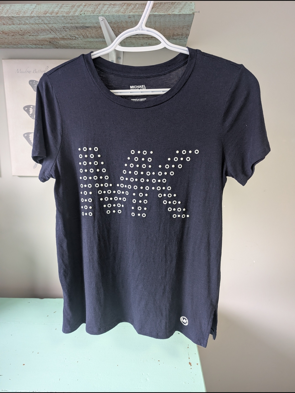 NWOT Michael Kors Navy Tee with Off white Stud MK Logo